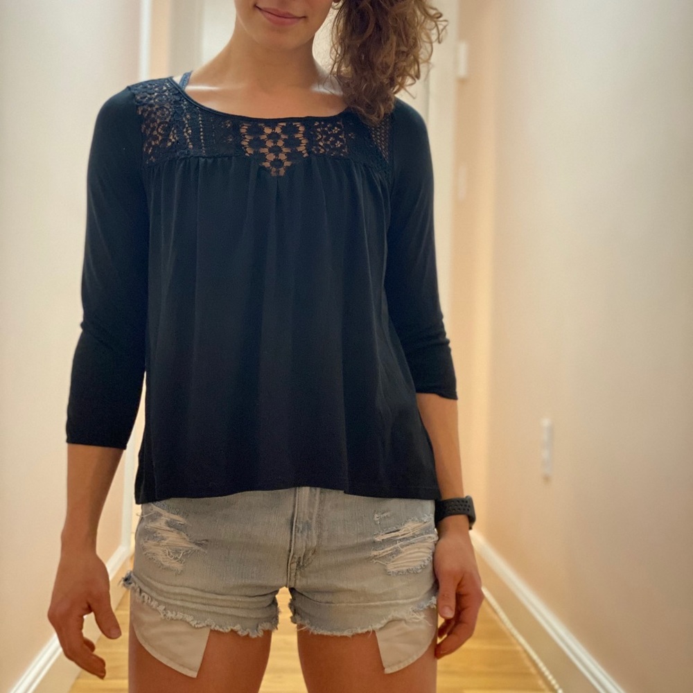 Black Lace Neck Blouse